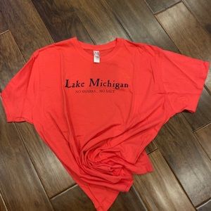 Coral T-shirt w/ Lake Michigan no sharks~no salt
